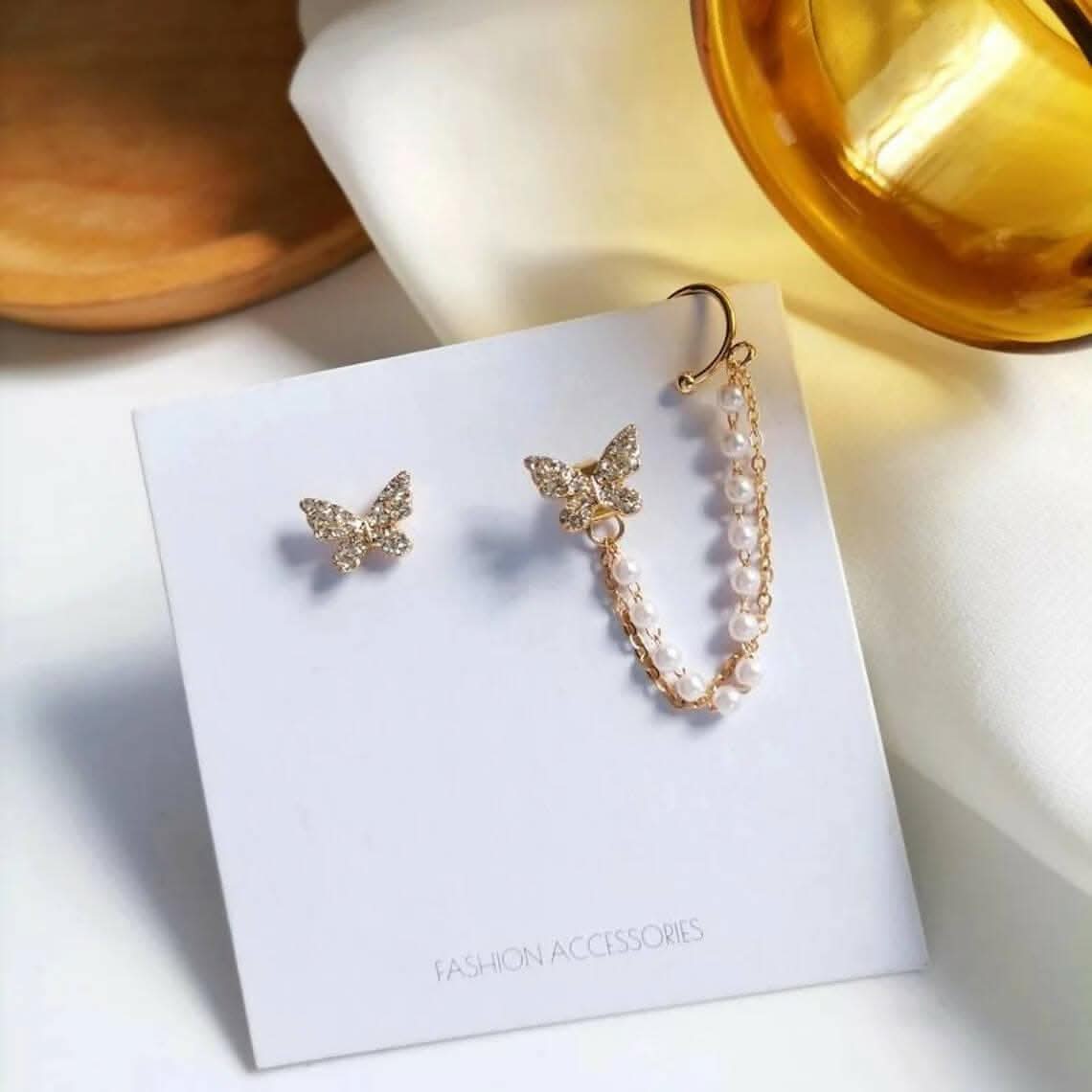 Pinapes Rhinestone Butterfly Drop Earrings - HalfPe