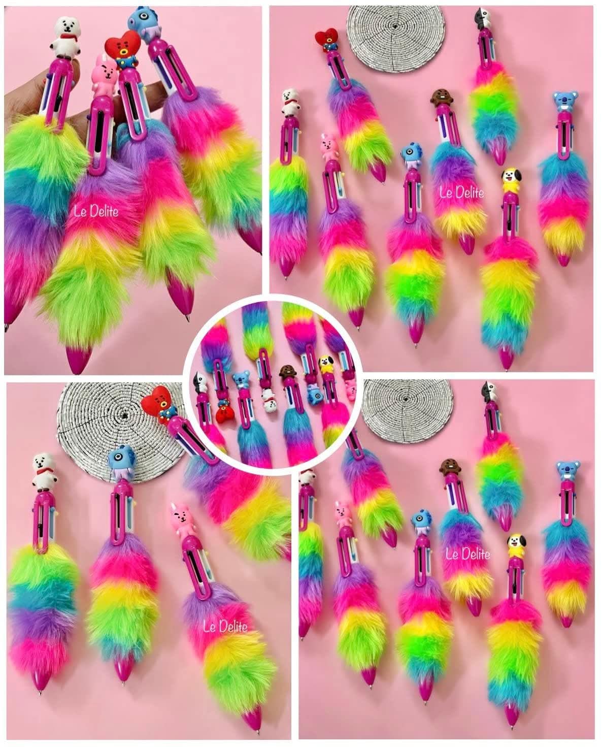 Bt21 theme 6 in 1 fur pen (pack of 4pcs) - halfpeapp