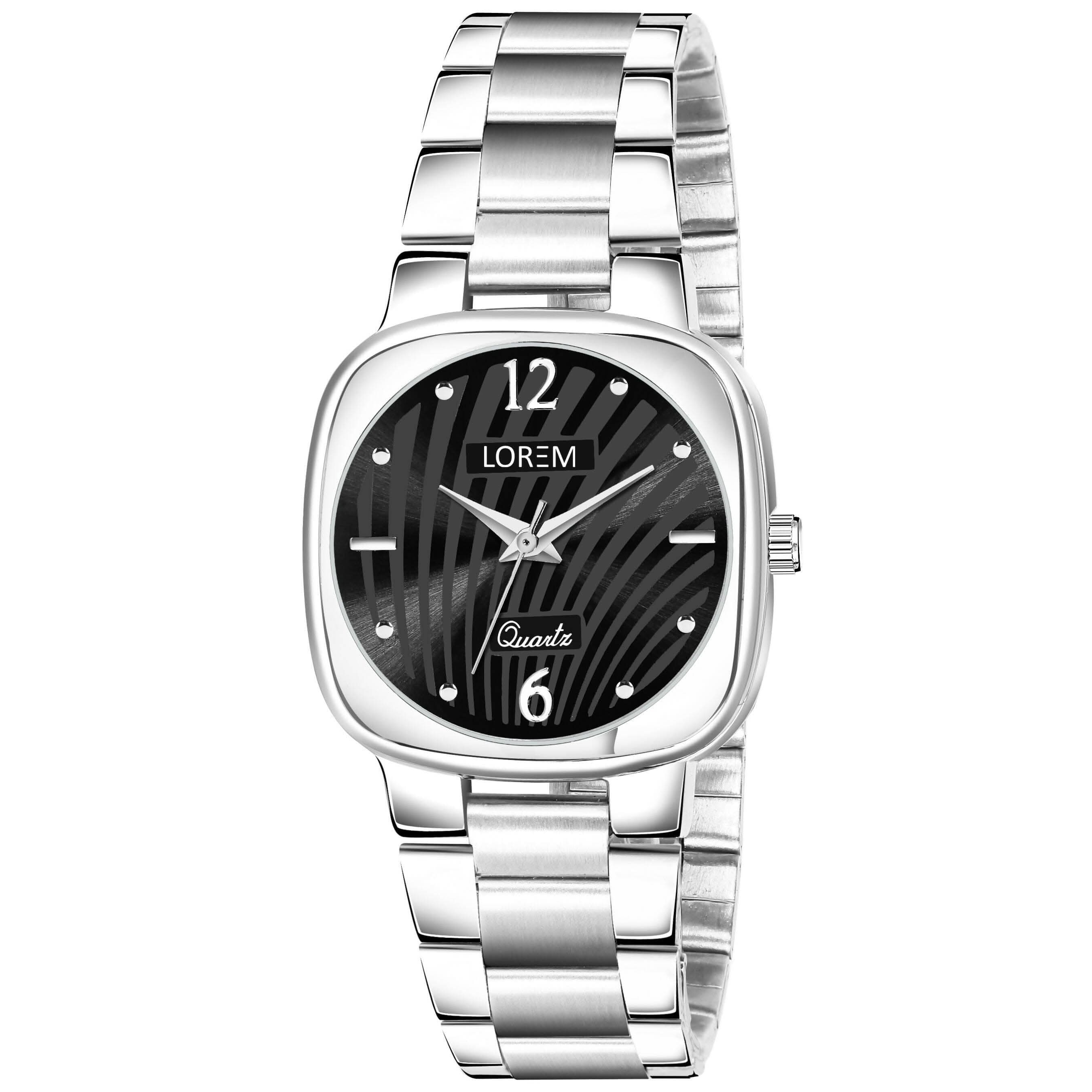 LOREM Black Abstract Floral Analog Watch For Women LR305 - HalfPe