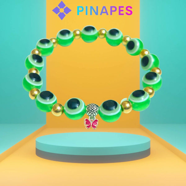 Pinapes Stylish Evil Eye Bracelet pink butterfly (Light green, pack of 2) - HalfPe