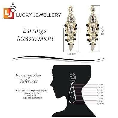 LUCKY JEWELLERY Gold Plated White Grey Color Tika Earring Necklace Combo Kundan Jewellery Set - HalfPe