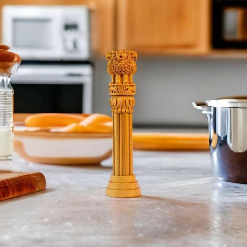 santarms Wooden Ashoka Pillar for Advocate Table (8 Inches) - HalfPe