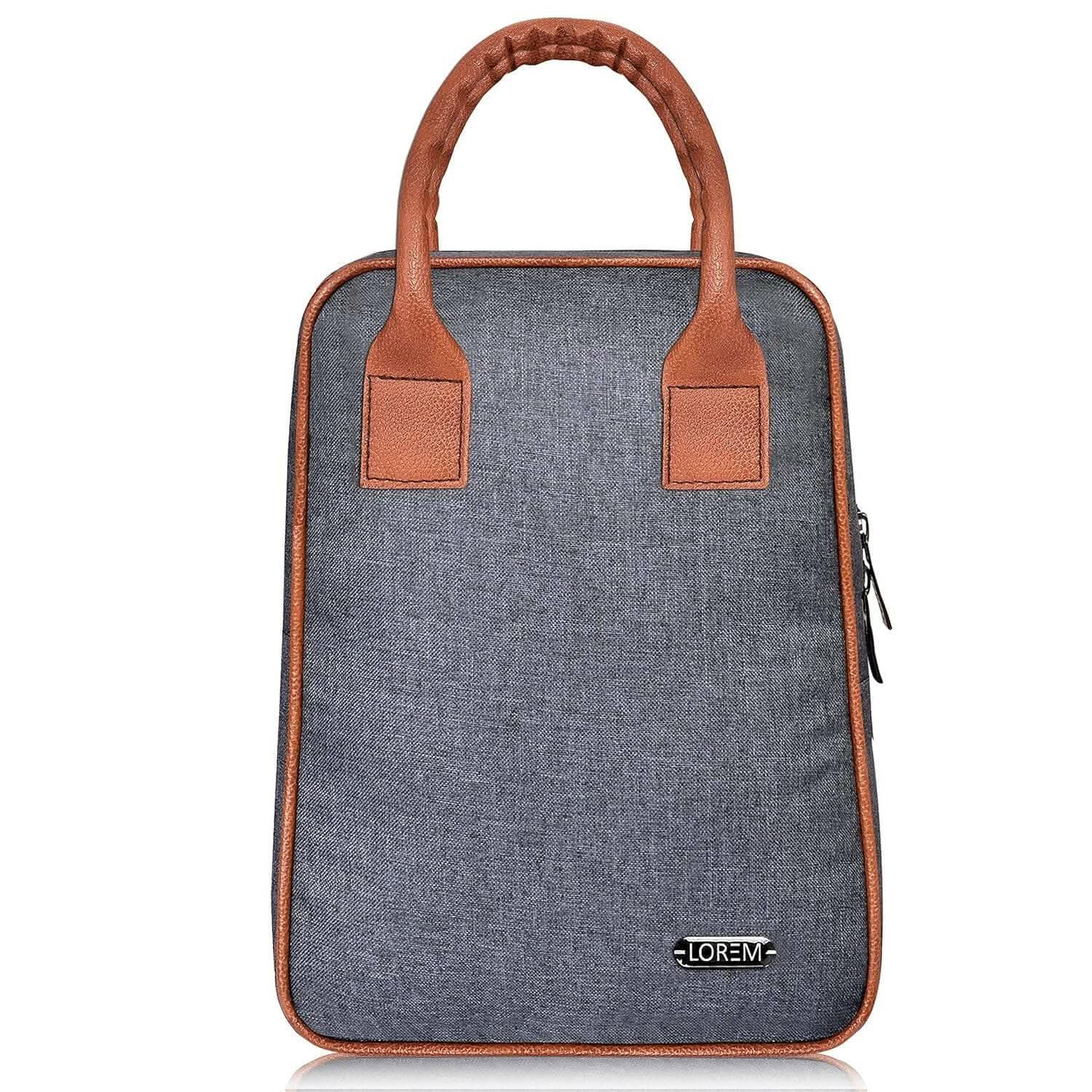 LOREM Grey Linen Textured Insulated Tiffin Bag/Lunch Bag - HalfPe
