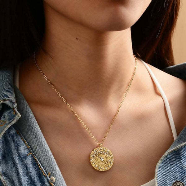 Pinapes WomenтАЩs Minimalist Coin Necklace Hip Hop Fashion Gold Pendant chain Stainless steel chains luxury gothic jewelry - HalfPe