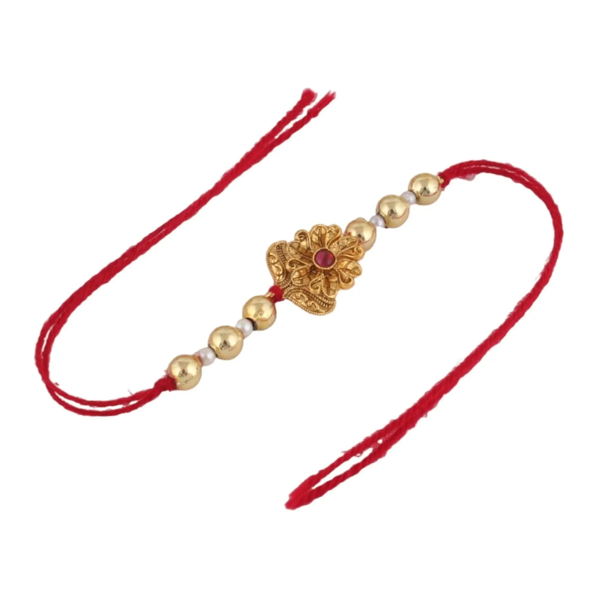 Designer Gold-Plated ferozi color meena thread rakhi | LUCKY JEWELLERY - halfpeapp
