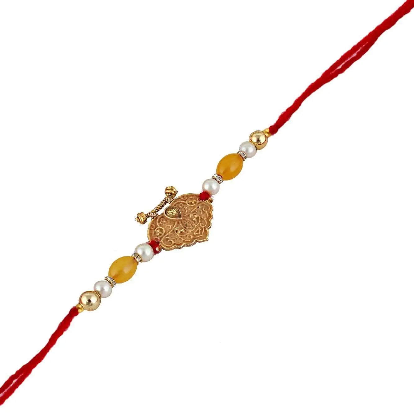 Designer Gold-Plated ferozi color meena thread rakhi (pack of 2) | LUCKY JEWELLERY - halfpeapp