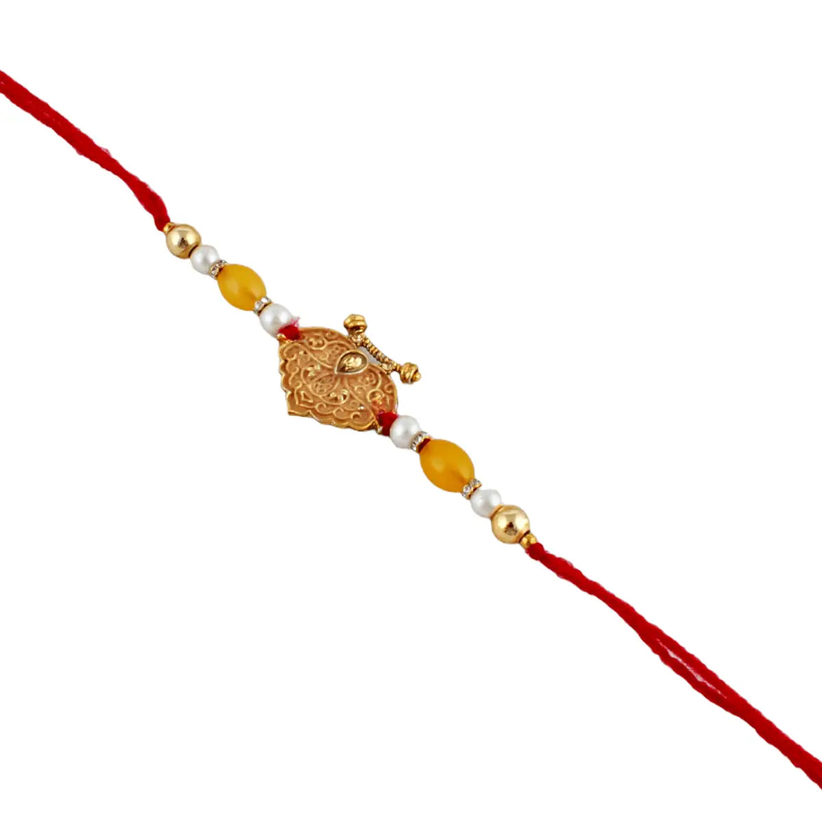 Designer Gold-Plated ferozi color meena thread rakhi with lumba designer | LUCKY JEWELLERY - halfpeapp