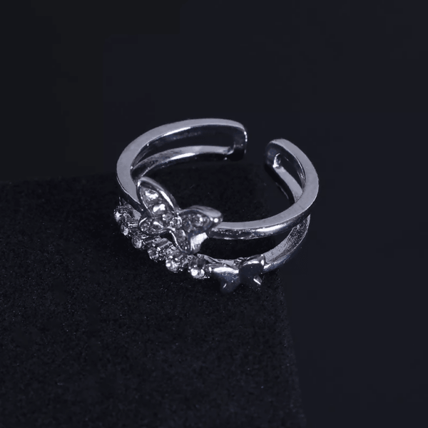 Pinapes American Diamond Butterfly Design Silver Plated Adjustable Ring For Women & Girls - HalfPe