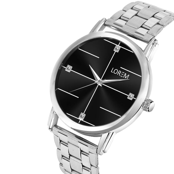 LOREM Black Standard Analog Watch For Men LR118 - HalfPe