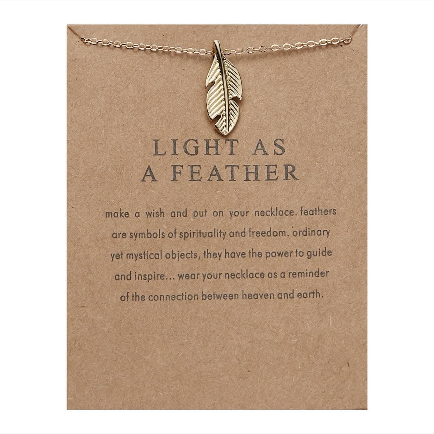 Pinapes Light as a Feather Charm Pendant Necklace with Wish Card for Women and Girls - HalfPe