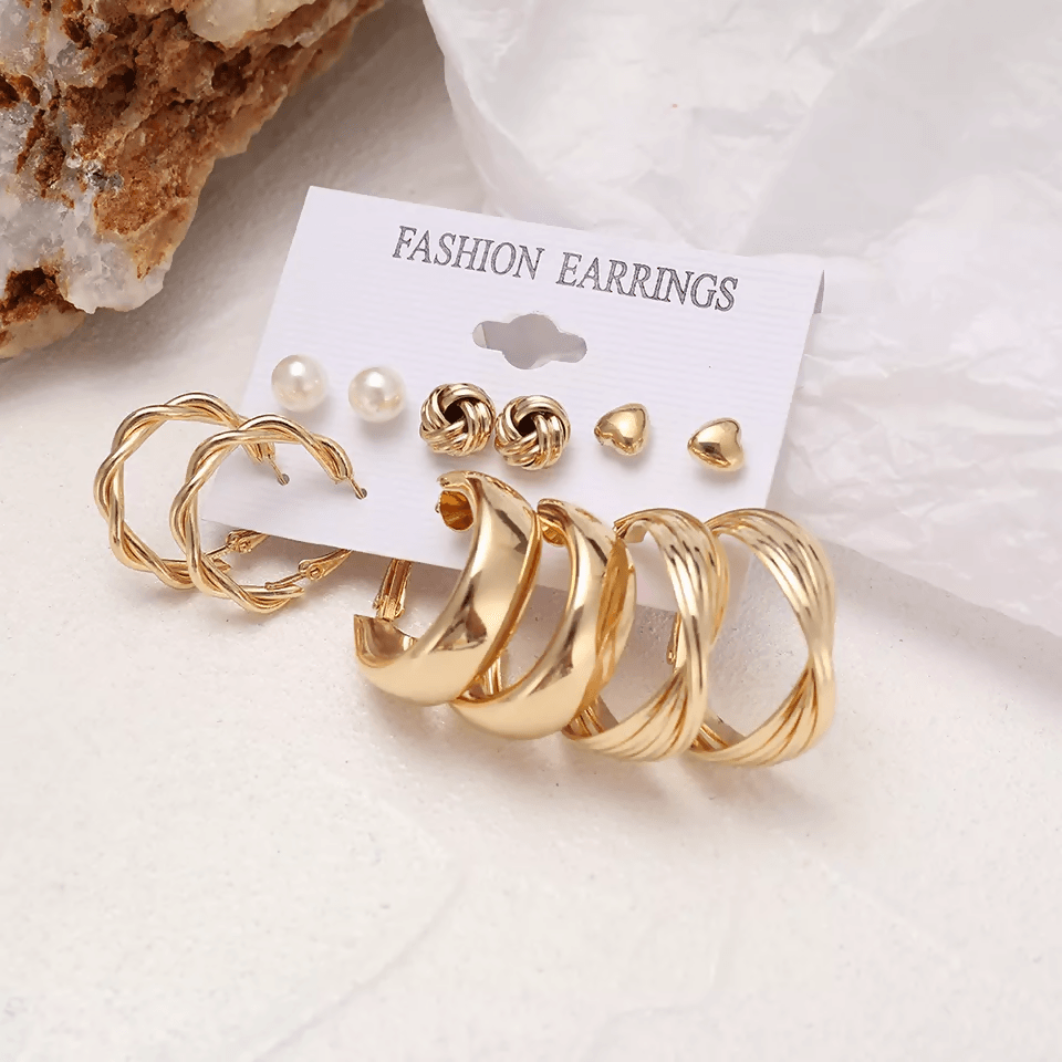 Pinapes Latest Stylish Design Metal Studs With Earrings for Women and Girls (Set of 6) - HalfPe
