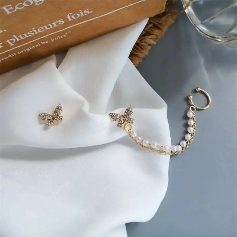 Pinapes Rhinestone Butterfly Drop Earrings - HalfPe