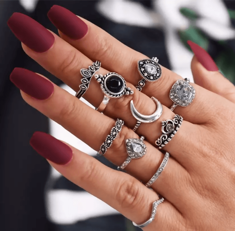 Pinapes Fashion Non Precious Base Metal Boho Midi Finger Ring for Girls – Set of 10 - HalfPe