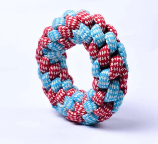 Petology Braided Cotton Ring Dog Chew Toy for Small and Medium Breeds (Red,Blue) - HalfPe