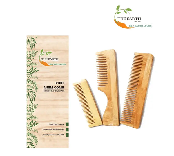 Kacchi neem wood comb (pack of 3) | THE EARTH TRADING - halfpeapp