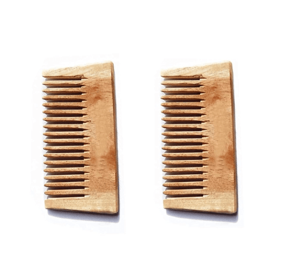 Kacchi neem wood detangle long comb (pack of 2) | THE EARTH TRADING - halfpeapp