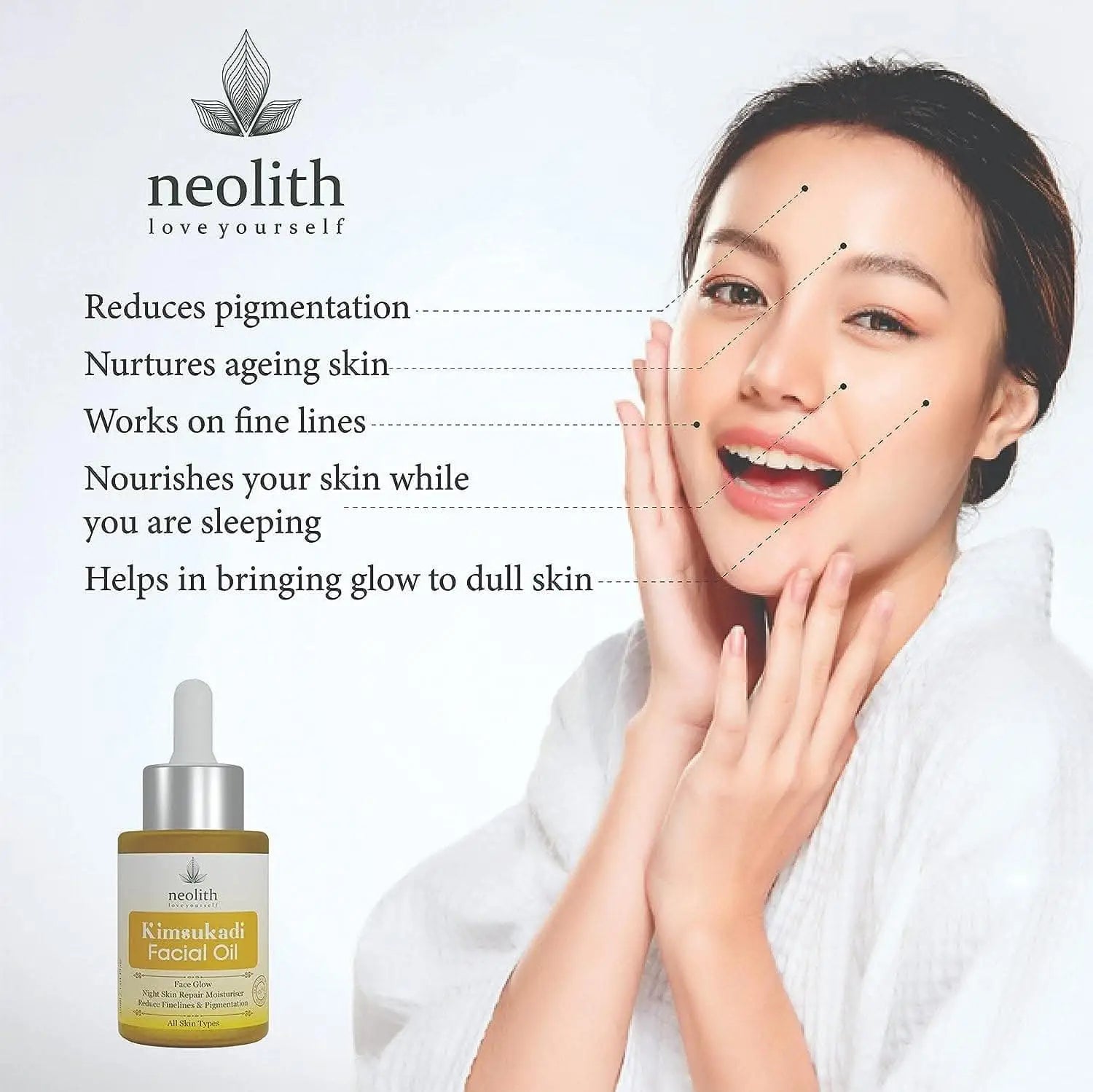 Kimsukadi organic facial oil 30ml for glowing skin | NEOLITH - halfpeapp