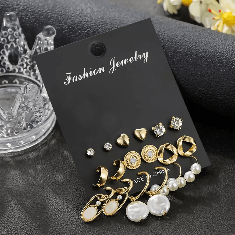 Pinapes Latest Stylish Design Metal Earrings for Women and Girls (Set of 9) - HalfPe