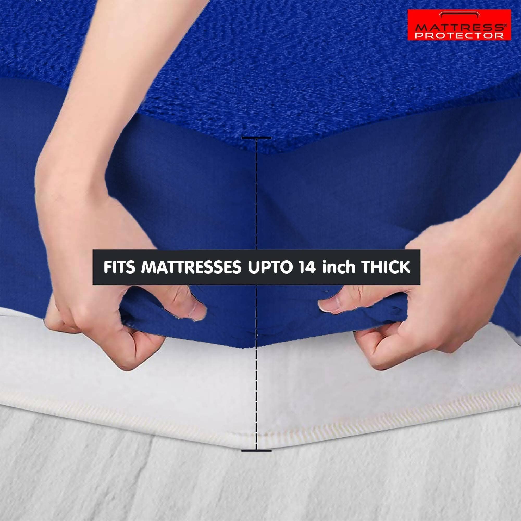 Mattress Protector Waterproof Mattress Cover Mattress Cover King Size Bed Protector (72 x 84 Inchs Skirting upto 14 Inch) - Royal Blue - HalfPe