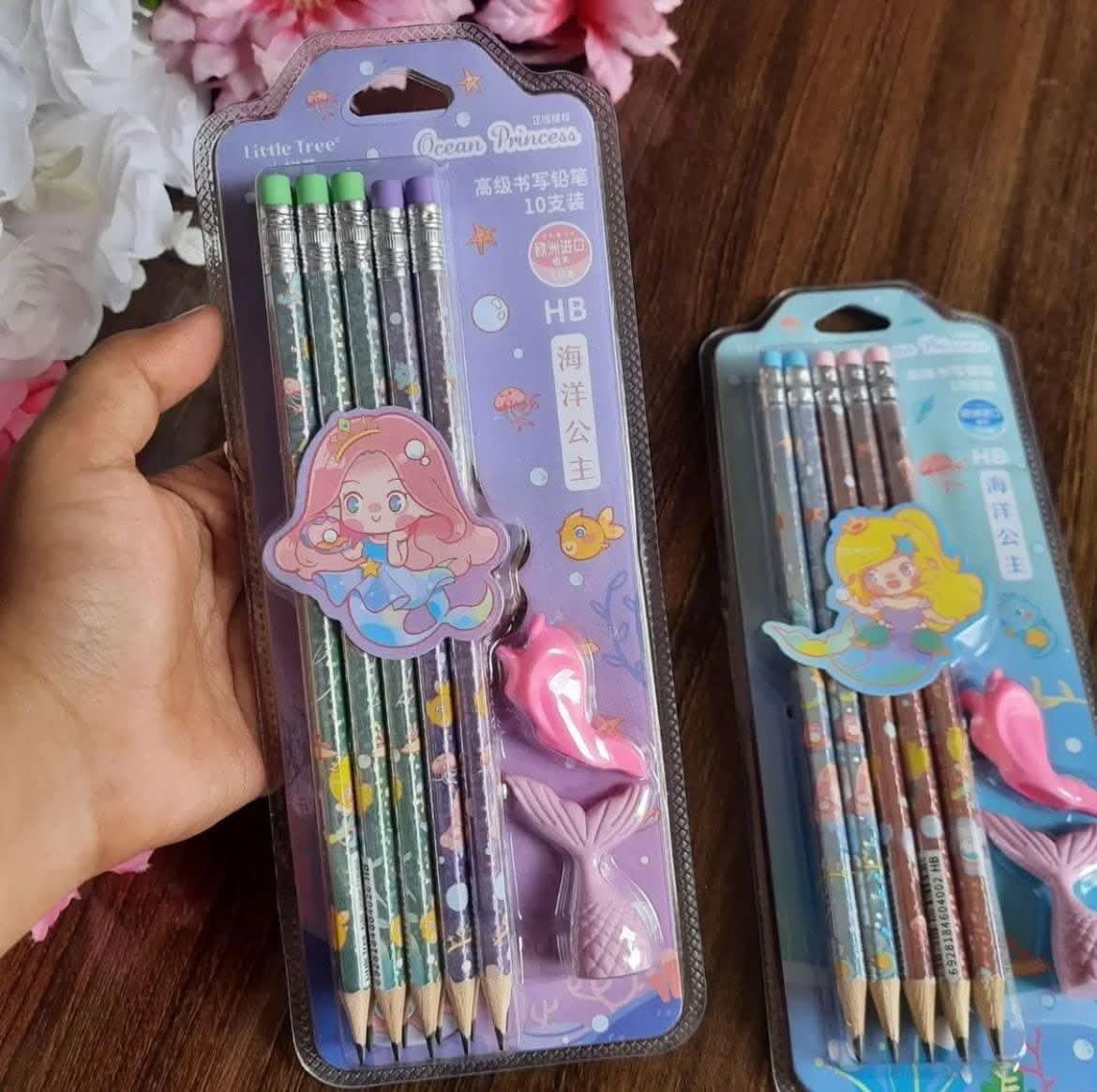 Mermaid hb lead pencils stationary kit (pack of 2pcs) - halfpeapp