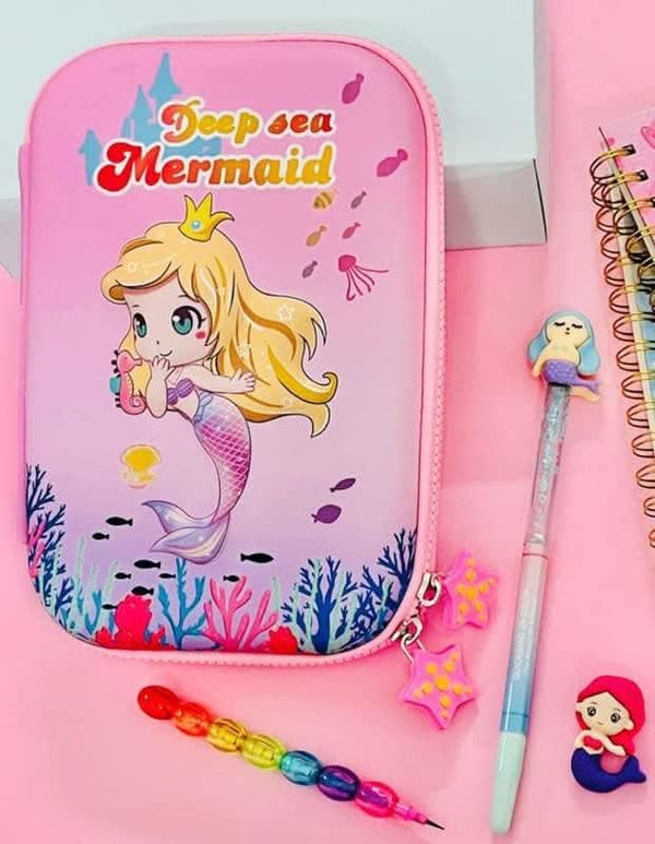 Mermaid multipurpose big size pouch with glitter pen , pencil & eraser - halfpeapp