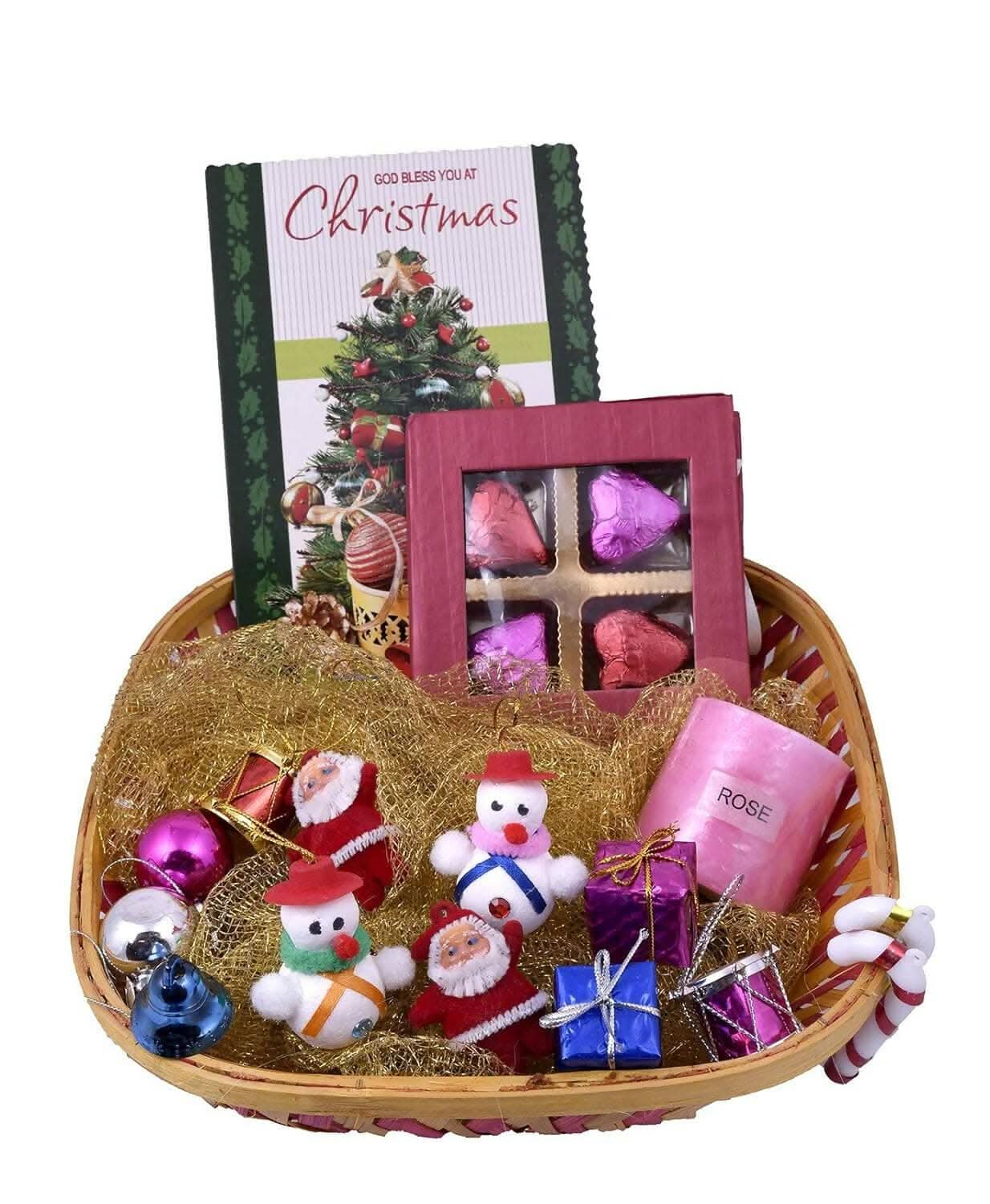 MANTOUSS Christmas Gift Hamper-Chocolate in a Decorated Box + Christmas Tree Decoration Set + scenetd Candle + Christmas Card + Santa Cap - HalfPe