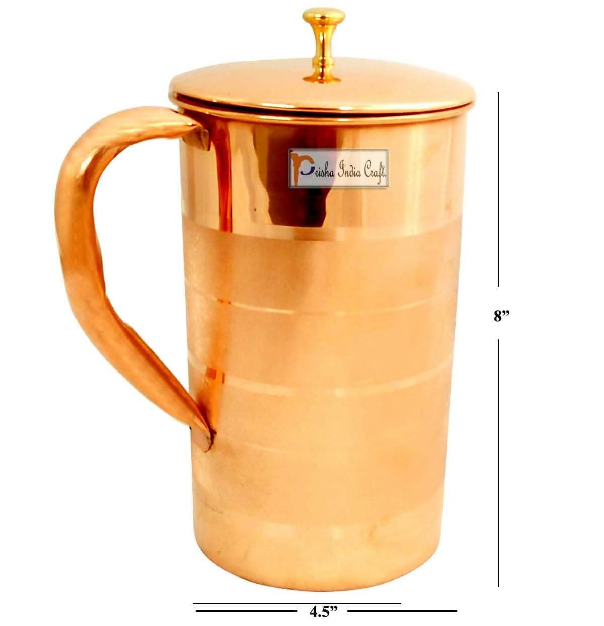 Prisha India Craft Pure Copper Luxury Design Water Jug Pitcher, Capacity 1600 ML - HalfPe