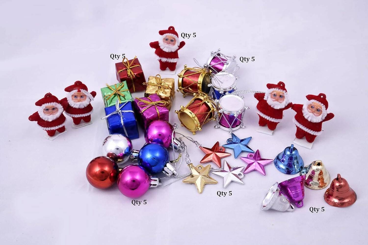 MANTOUSS Christmas Ornament Set of 30(Stars, Bells, Sanntas, Gift Boxes, Balls, Drums) with Christmas Gift (cutechocolate Box) - HalfPe