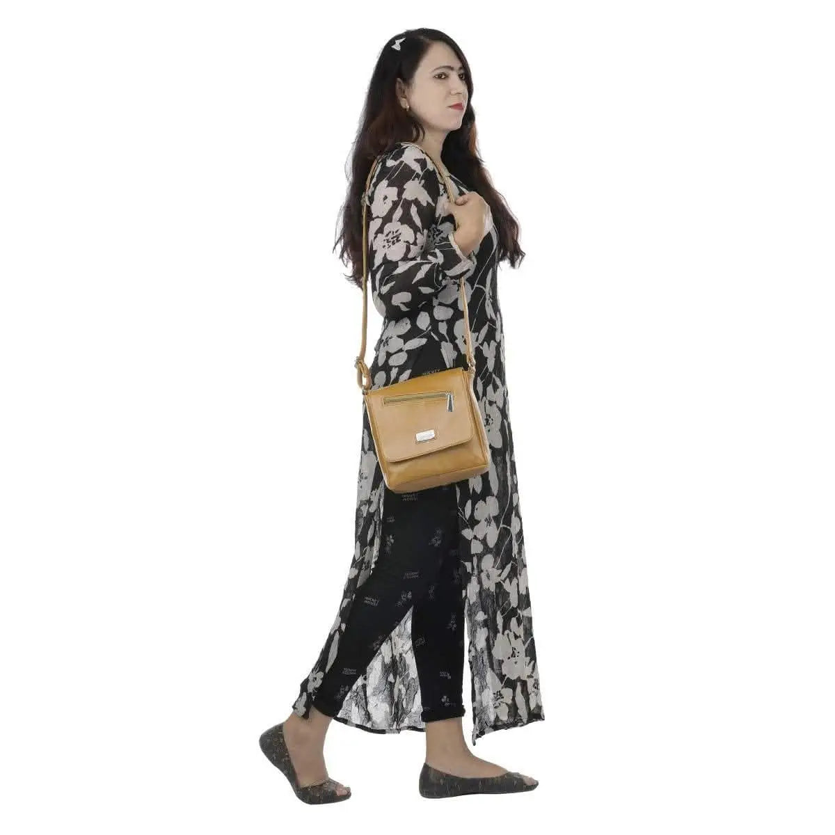 Right choice women's pu leather sling bag (tan) - halfpeapp