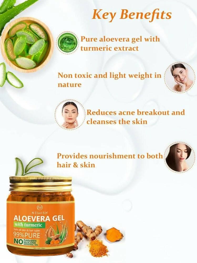 NEWISH Aloe vera Gel With 100% Pure Turmeric For Skin, Hair And Body (200 GM) - HalfPe
