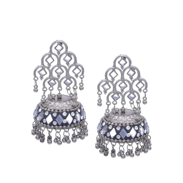 Santarms fancy jewellery long afghani earrings (silver oxidised) - halfpeapp