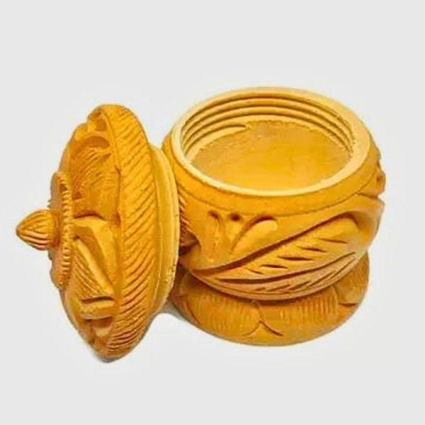Santarms handmade wooden kumkum box (brown) - halfpeapp