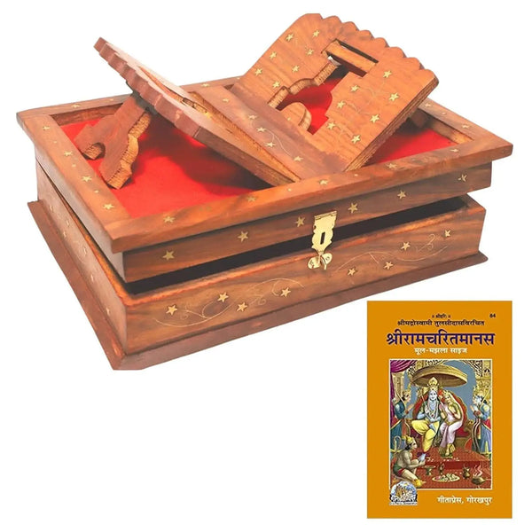 Santarms wooden geeta stand bhagwat geeta book gita (natural wooden) - halfpeapp