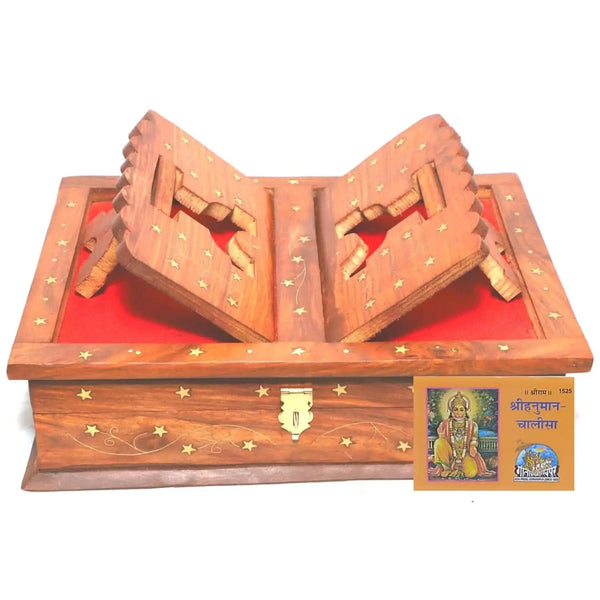 Santarms wooden geeta stand hanuman chalisa book gita (natural wooden) - halfpeapp