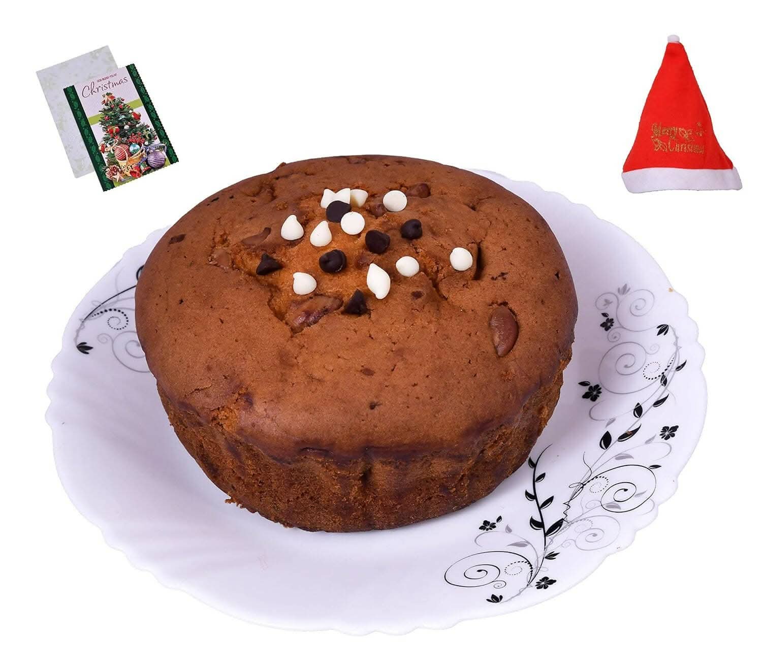 MANTOUSS Christmas Gift of Cake-Christmas Plum Cake(200gms) + Christmas Card + Santa Cap - HalfPe