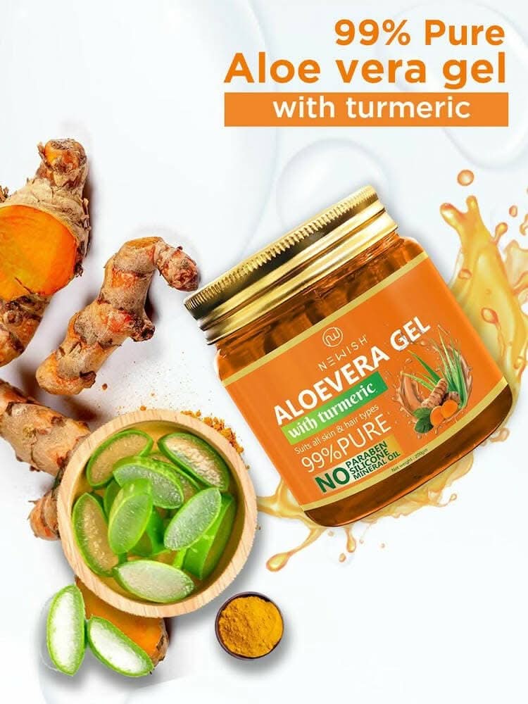 NEWISH Aloe vera Gel With 100% Pure Turmeric For Skin, Hair And Body (200 GM) - HalfPe