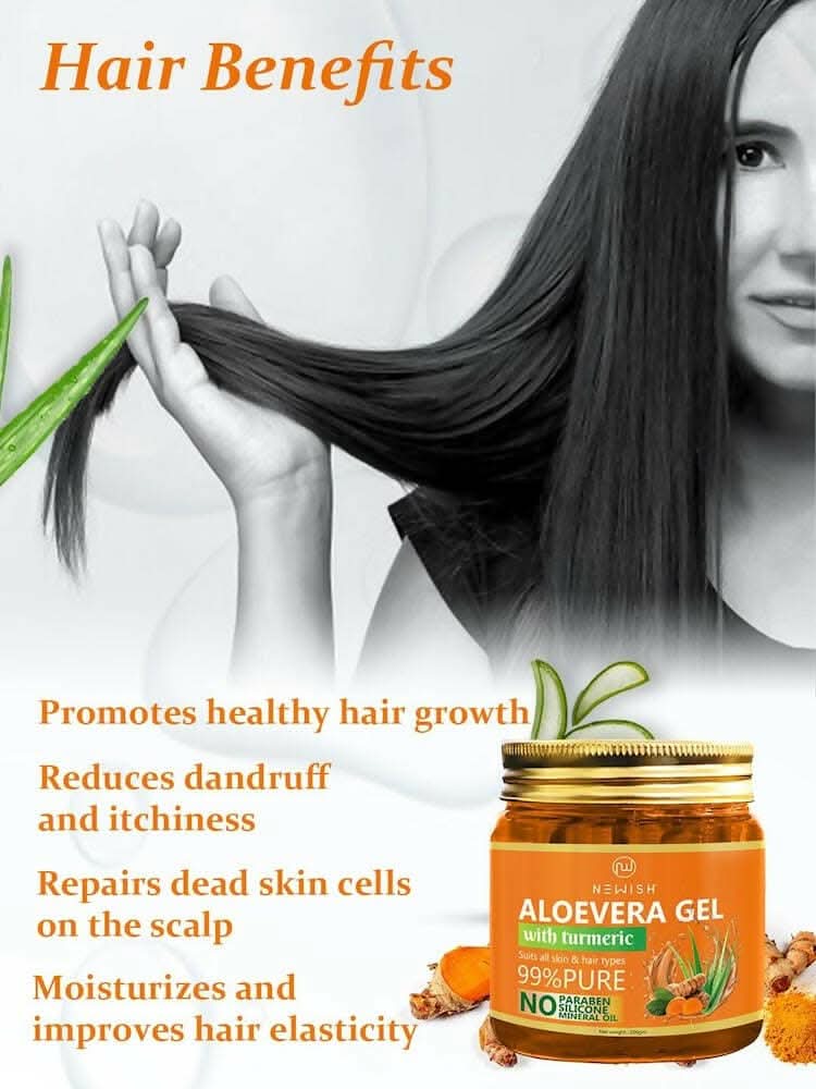 NEWISH Aloe vera Gel With 100% Pure Turmeric For Skin, Hair And Body (200 GM) - HalfPe