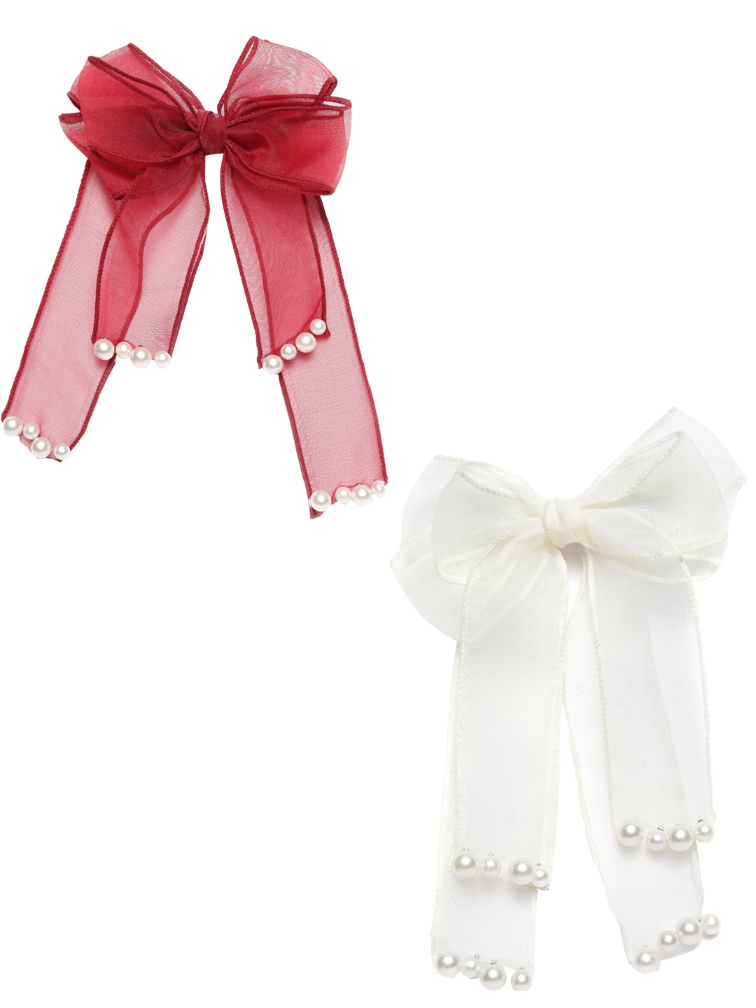 Red & White Set Of 2 Handcrafted Bow Shaped Alligator Hair Clip