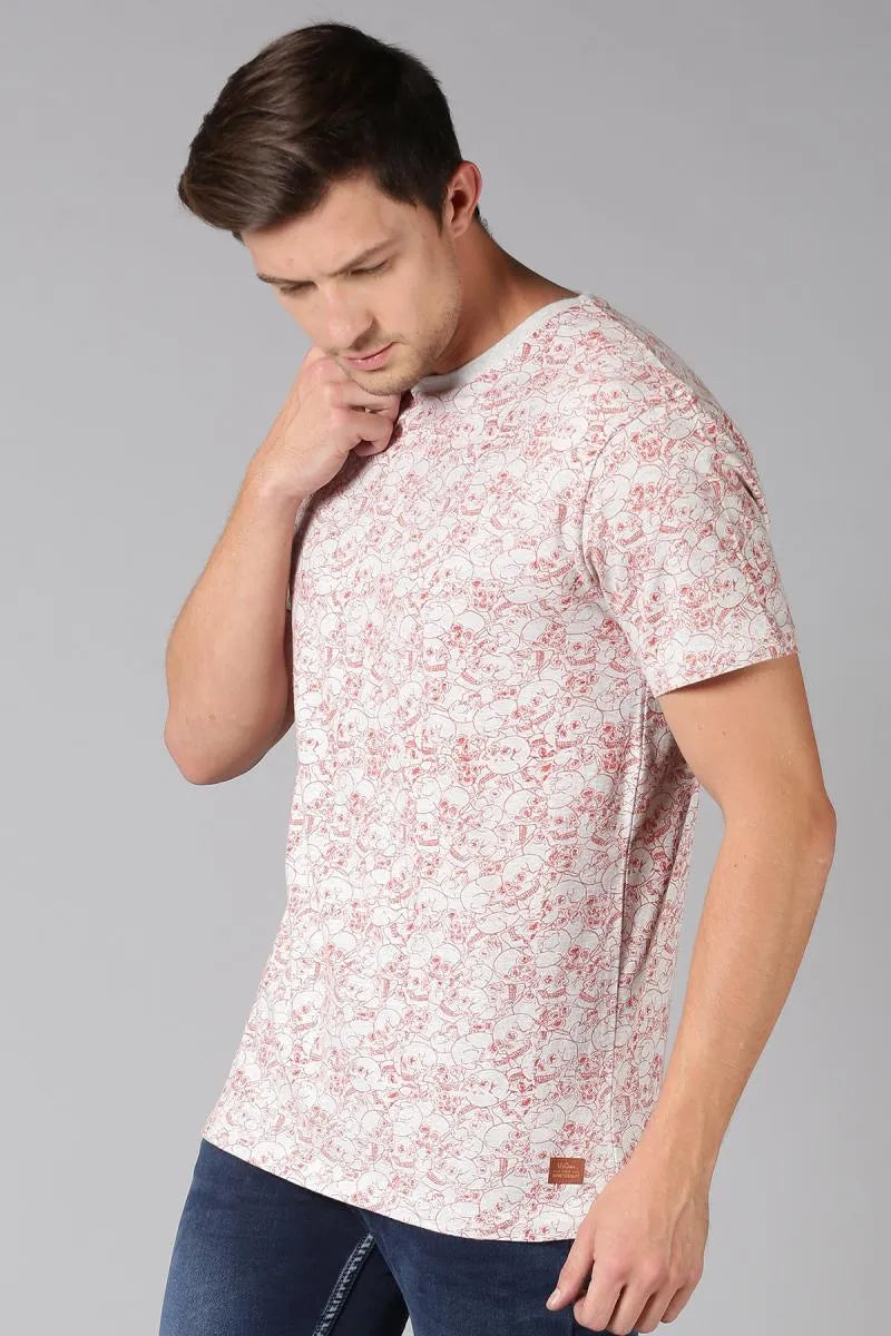 Men's Cotton Floral Print T-shirt - Pink