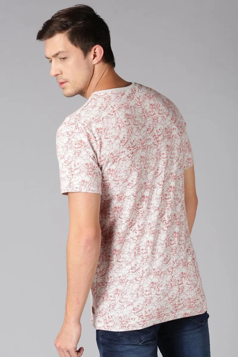 Men's Cotton Floral Print T-shirt - Pink