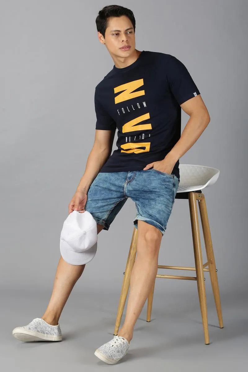 Typographic Print T-shirt for Men - Dark Blue