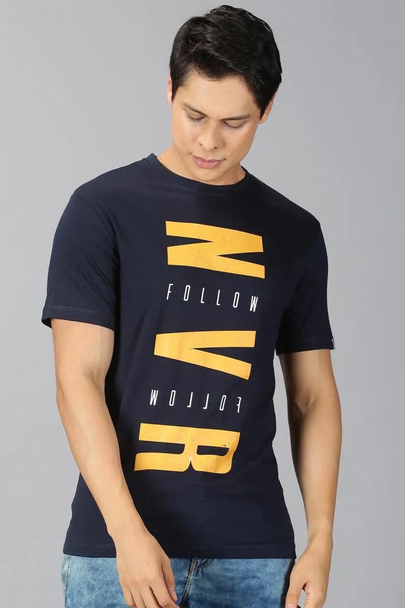 Typographic Print T-shirt for Men - Dark Blue