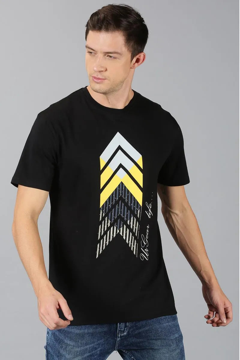 Cotton Graphic Print T-shirt for Men - URGEAR (Style urg000377) - Black