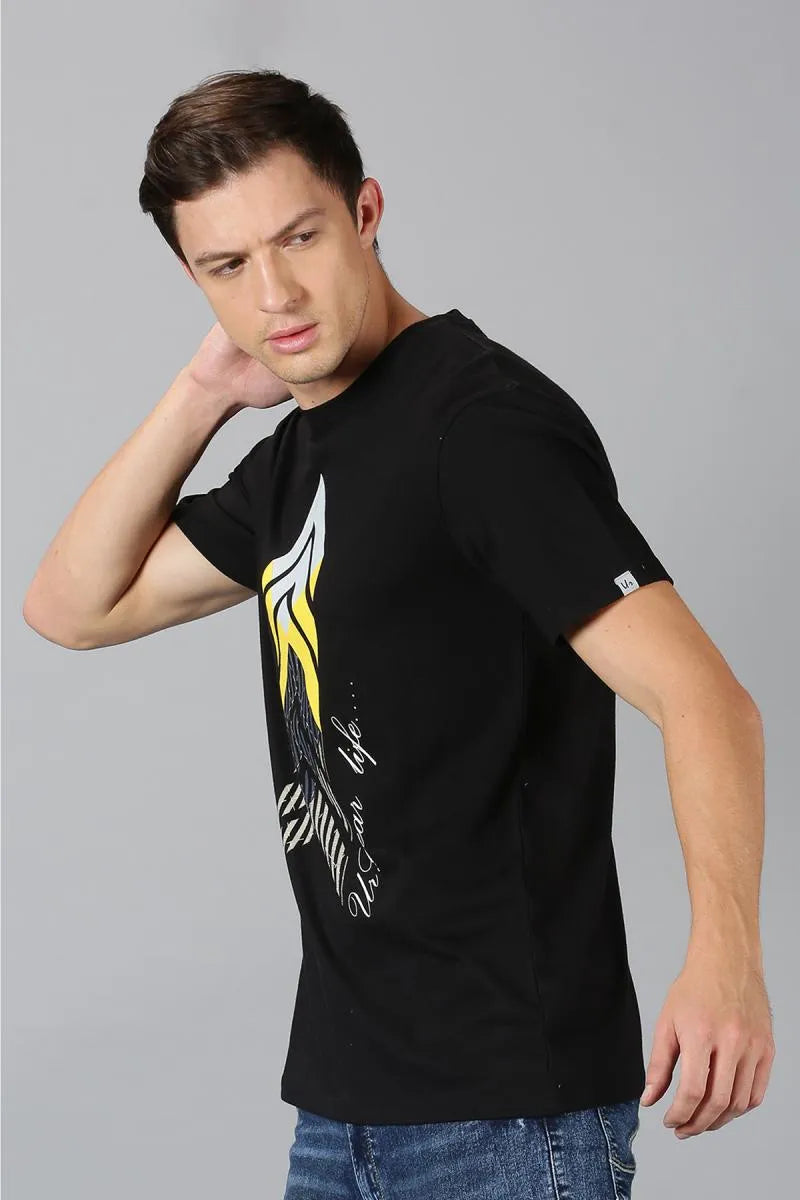Cotton Graphic Print T-shirt for Men - URGEAR (Style urg000377) - Black
