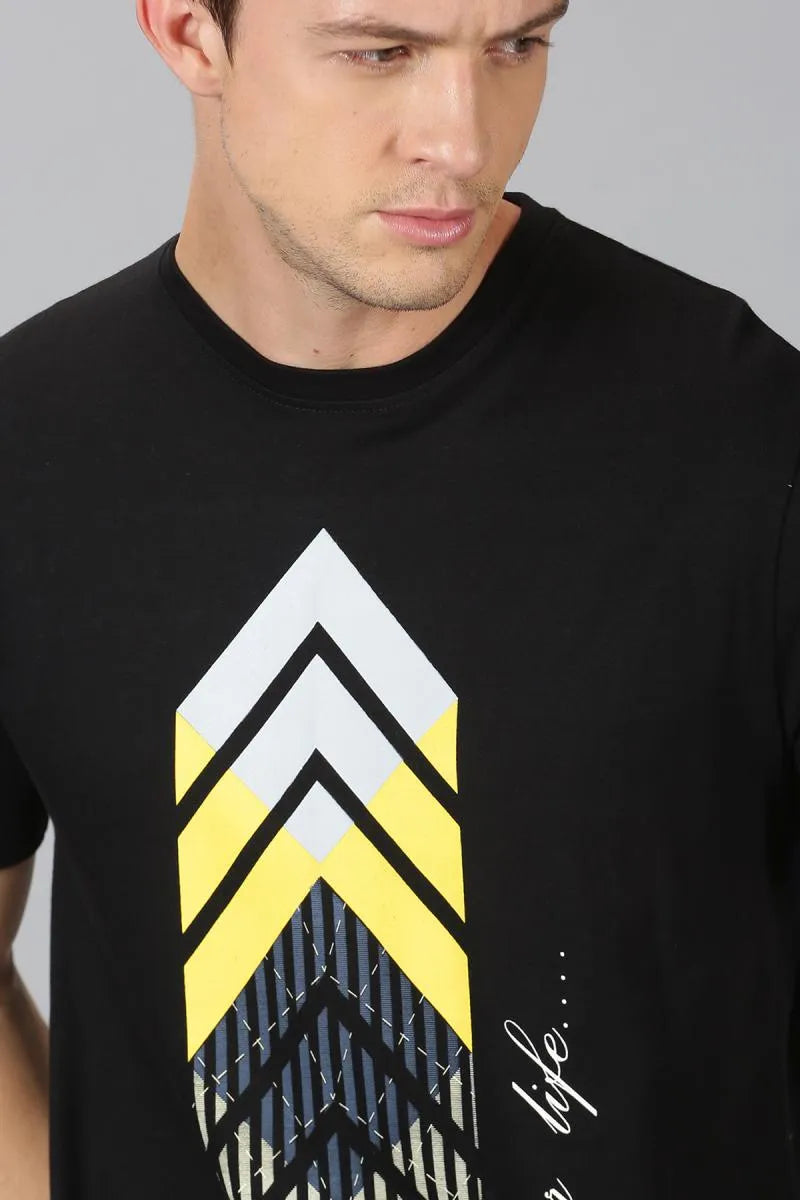 Cotton Graphic Print T-shirt for Men - URGEAR (Style urg000377) - Black