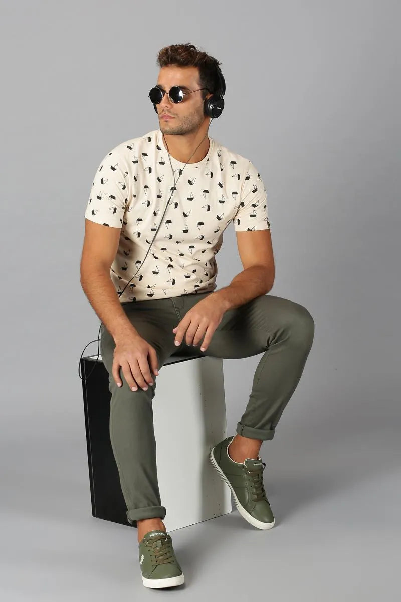 Men's Cotton Printed T-shirt - URGEAR (Style urg000381) (White)