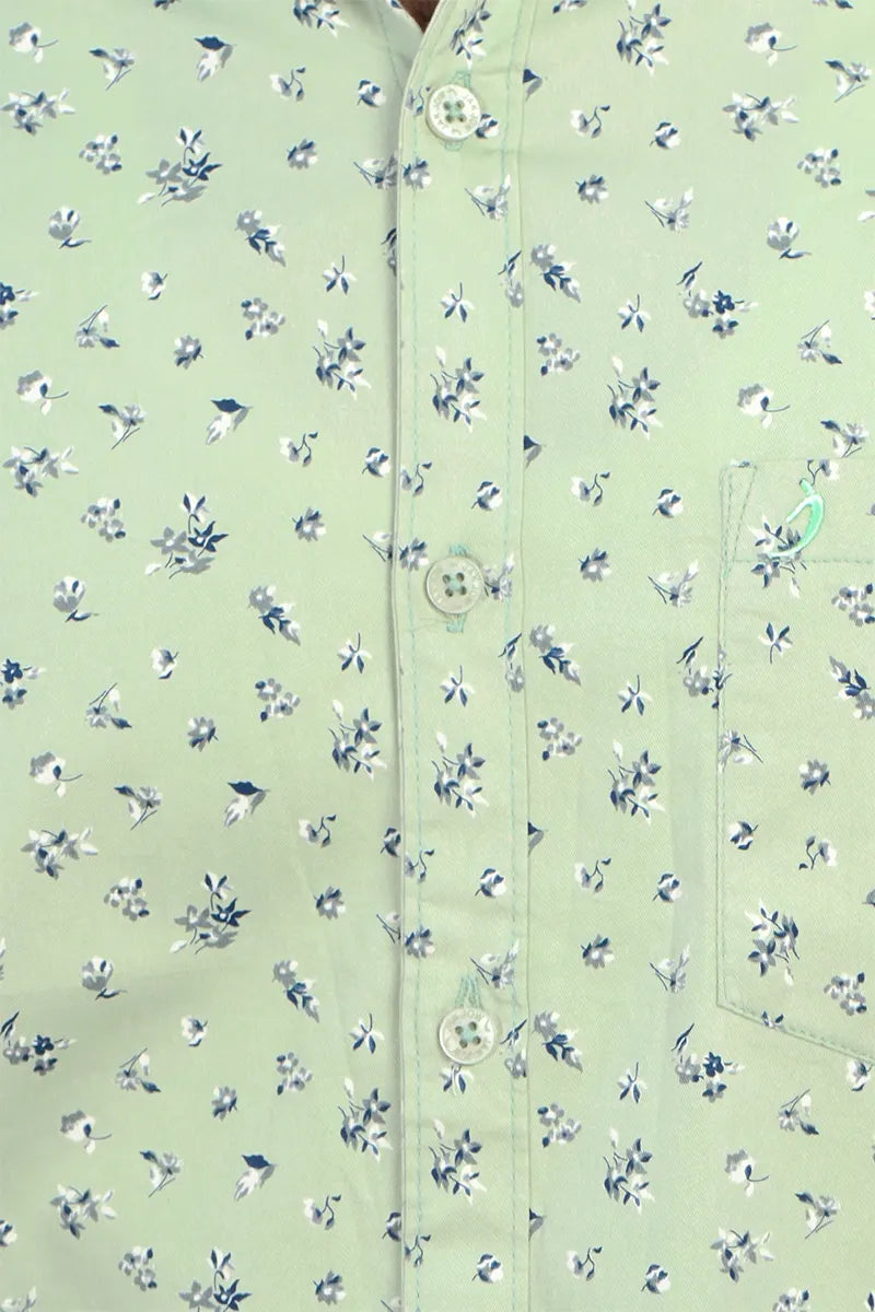 Cotton Floral Print Shirt for Men - JakJow (Style all000831) - Light Green