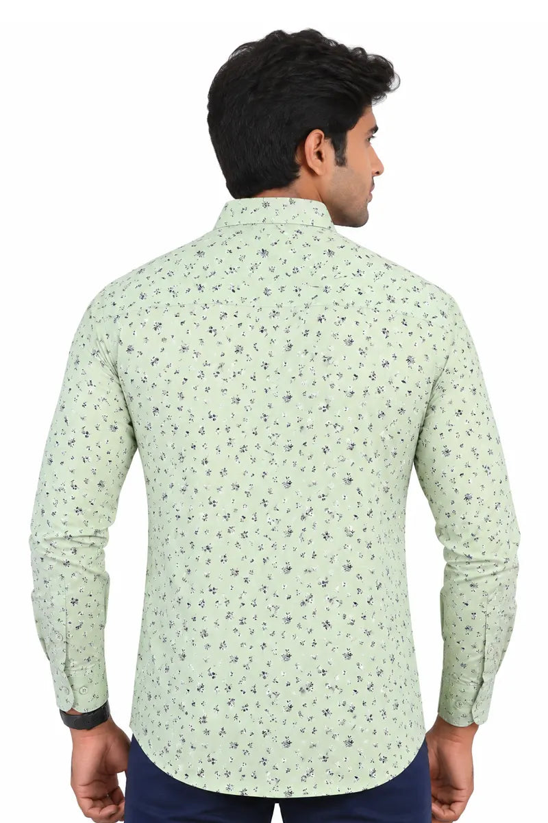 Cotton Floral Print Shirt for Men - JakJow (Style all000831) - Light Green
