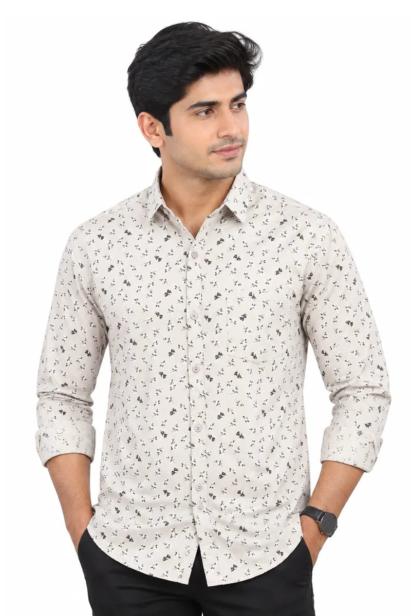 Cotton Printed Casual Shirt for Men - Beige