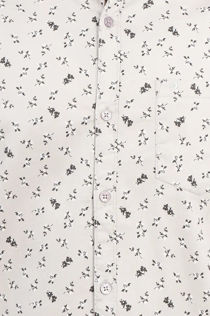 Cotton Printed Casual Shirt for Men - Beige